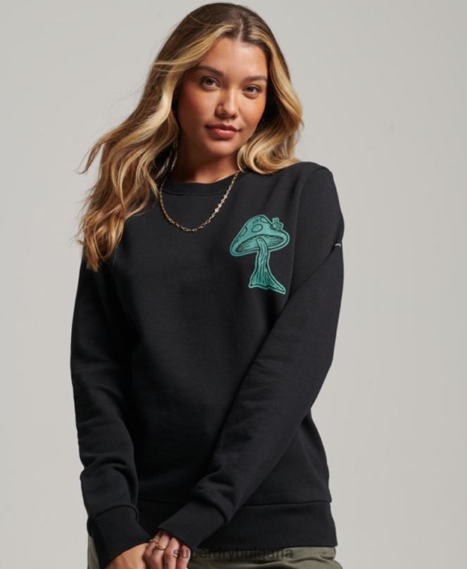Superdry облекло N00H3431 тъмно сив Жени графичен суичър в гората