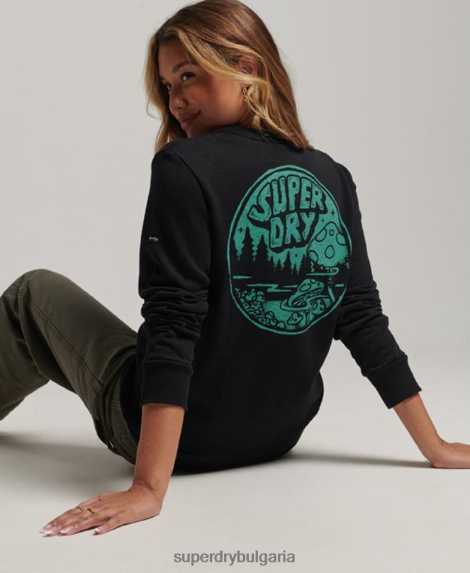 Superdry облекло N00H3431 тъмно сив Жени графичен суичър в гората