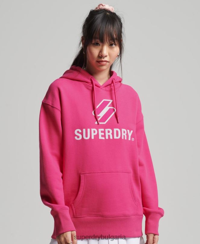 Superdry облекло N00H3432 розово Жени Голяма качулка с апликации с кодове