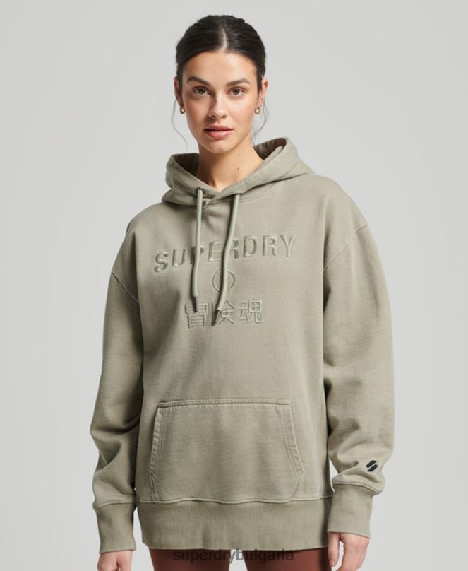Superdry облекло N00H3433 каки Жени кодово лого на дреха боядисана голяма качулка