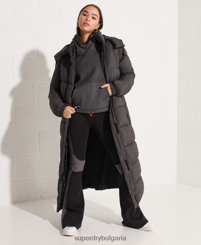 Superdry облекло N00H3441 тъмно сив Жени качулка от планински руно