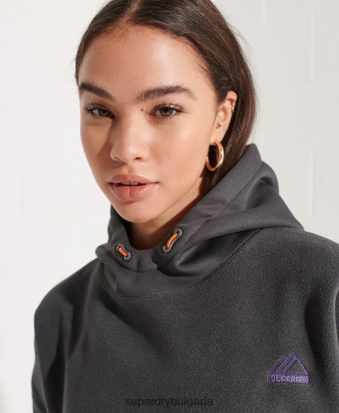 Superdry облекло N00H3441 тъмно сив Жени качулка от планински руно