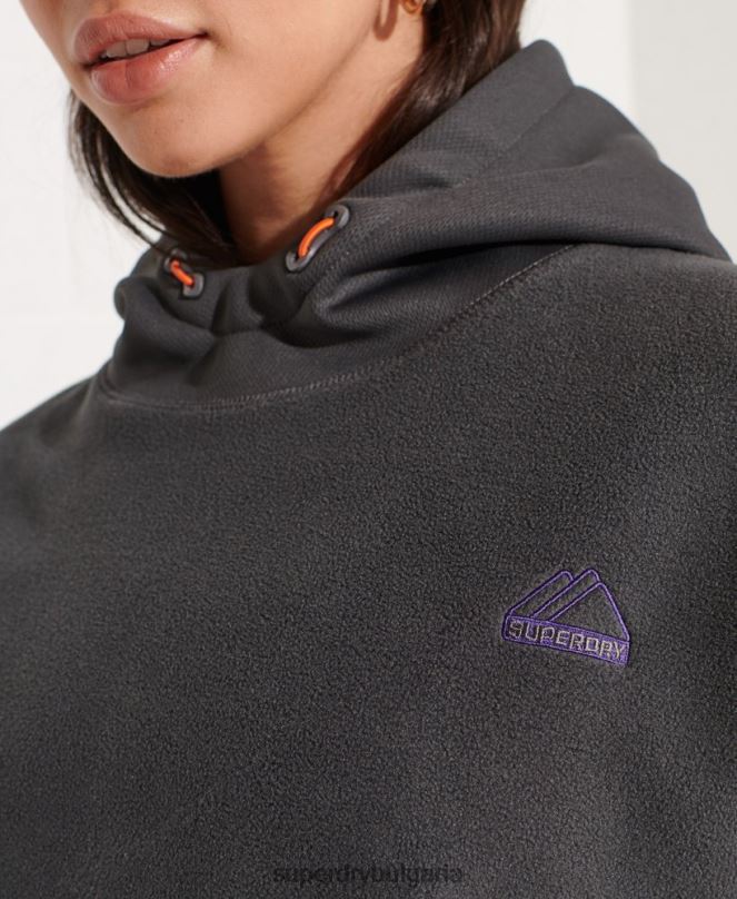 Superdry облекло N00H3441 тъмно сив Жени качулка от планински руно
