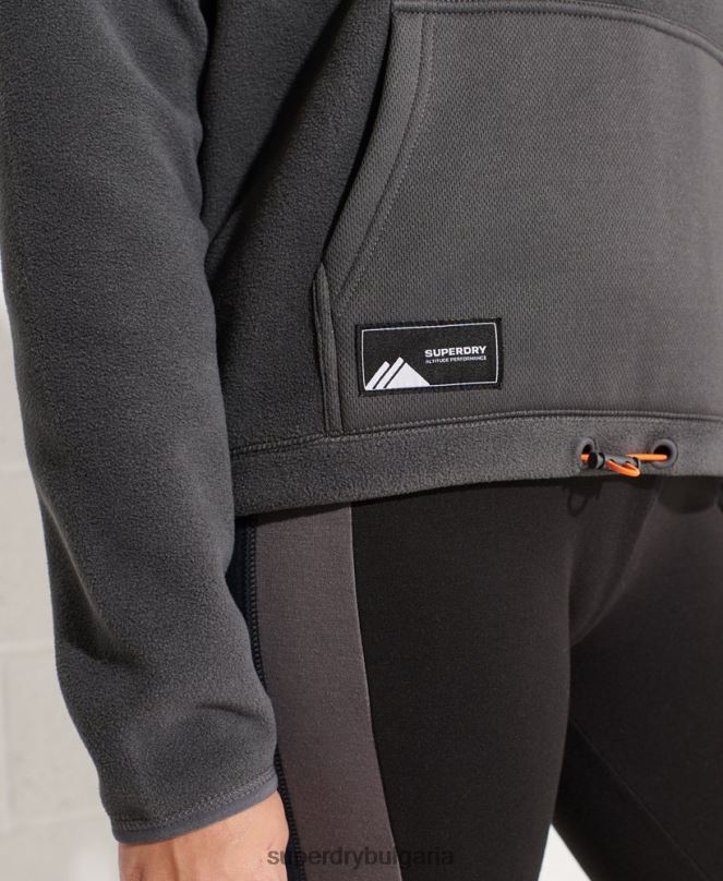 Superdry облекло N00H3441 тъмно сив Жени качулка от планински руно