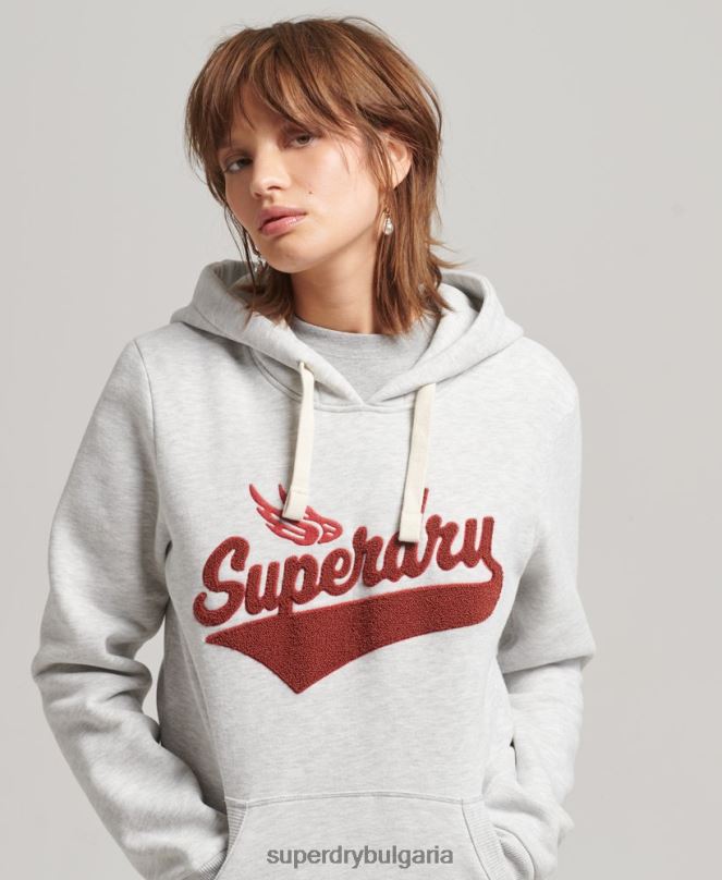 Superdry облекло N00H3443 светло сив Жени колежанска качулка в стил скрипт