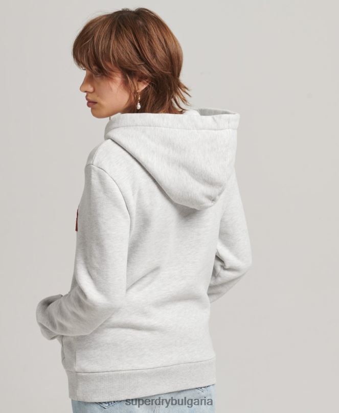 Superdry облекло N00H3443 светло сив Жени колежанска качулка в стил скрипт