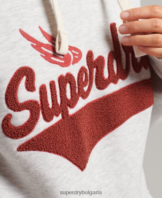 Superdry облекло N00H3443 светло сив Жени колежанска качулка в стил скрипт