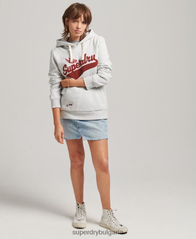 Superdry облекло N00H3443 светло сив Жени колежанска качулка в стил скрипт