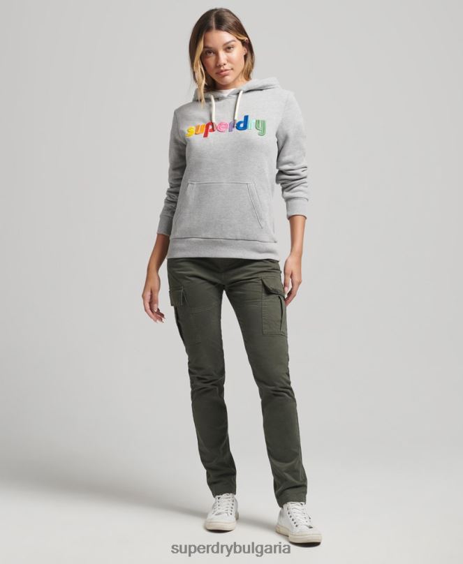 Superdry облекло N00H3446 сиво Жени качулка с бродирано лого на дъгата