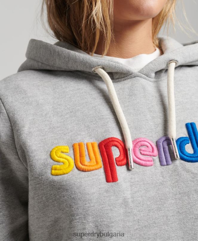 Superdry облекло N00H3446 сиво Жени качулка с бродирано лого на дъгата