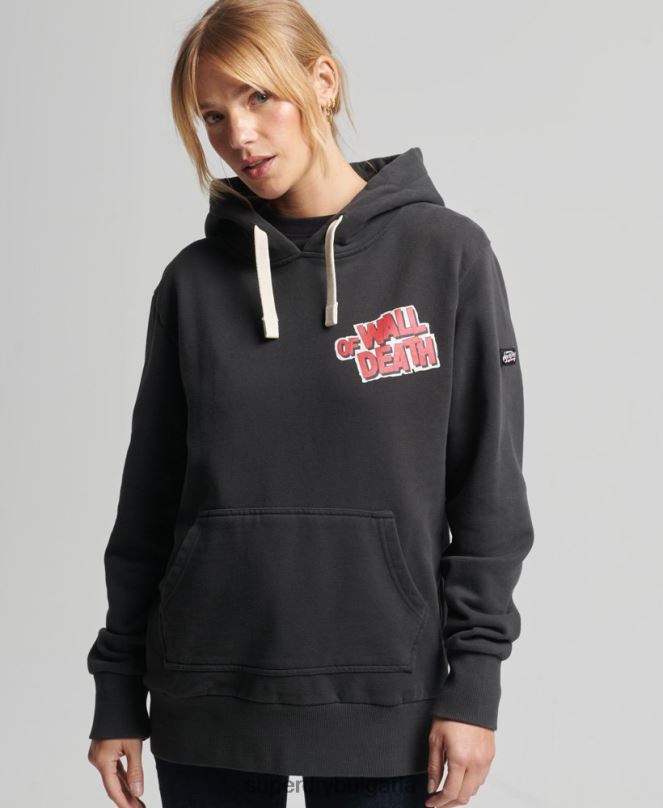 Superdry облекло N00H3447 тъмно сив Жени винтидж качулка Crossing Lines