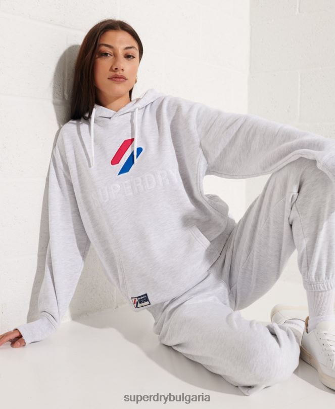 Superdry облекло N00H3449 светло сив Жени голям суичър с апликации