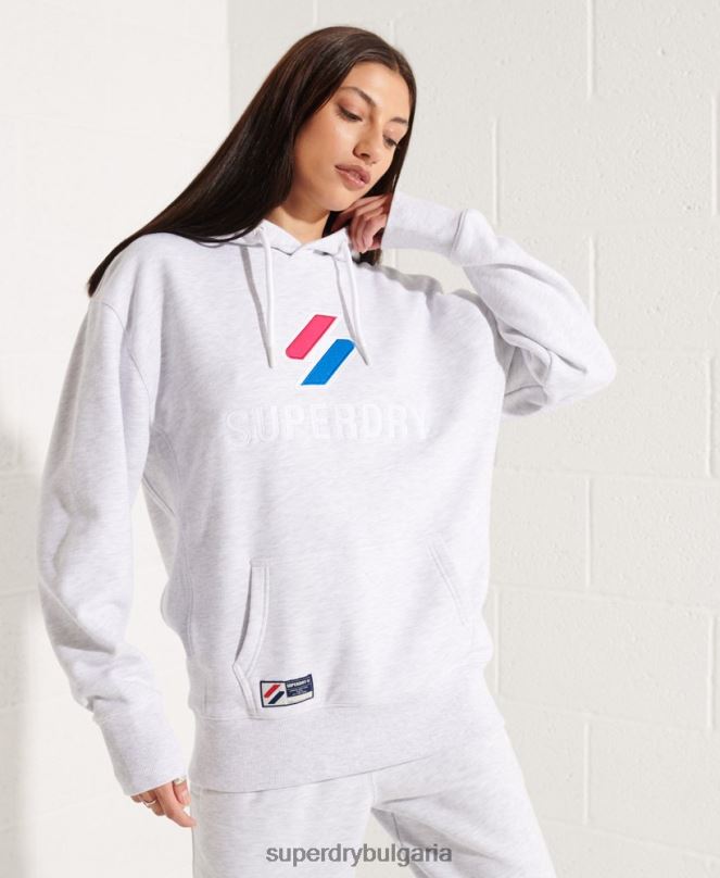 Superdry облекло N00H3449 светло сив Жени голям суичър с апликации