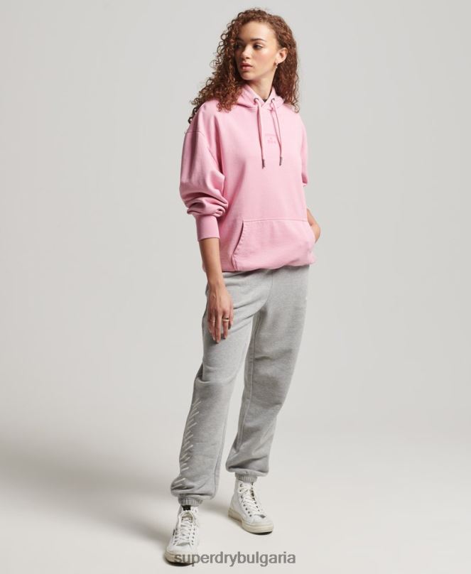Superdry облекло N00H3450 розово Жени кодово лого на дреха боядисана голяма качулка