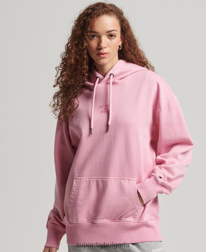 Superdry облекло N00H3450 розово Жени кодово лого на дреха боядисана голяма качулка