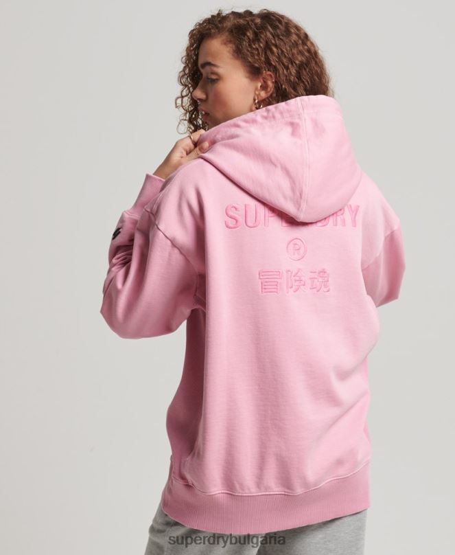 Superdry облекло N00H3450 розово Жени кодово лого на дреха боядисана голяма качулка