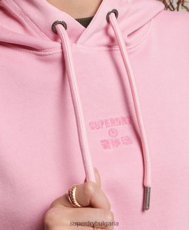 Superdry облекло N00H3450 розово Жени кодово лого на дреха боядисана голяма качулка