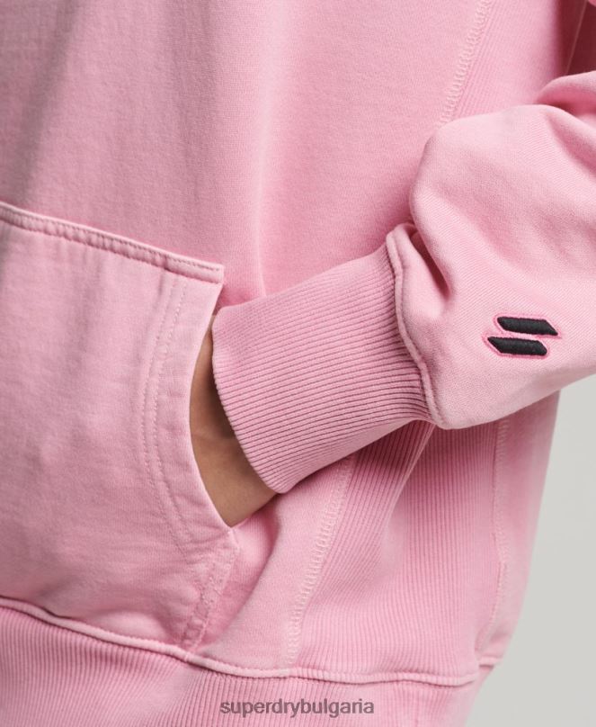 Superdry облекло N00H3450 розово Жени кодово лого на дреха боядисана голяма качулка