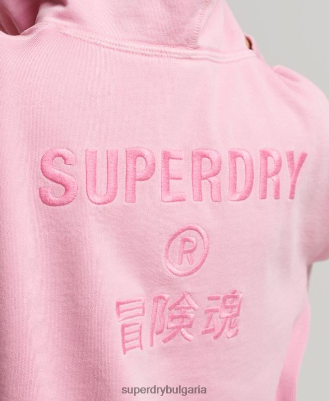 Superdry облекло N00H3450 розово Жени кодово лого на дреха боядисана голяма качулка