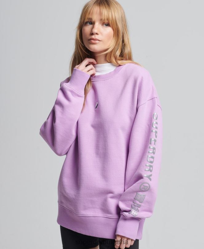 Superdry облекло N00H3451 лилаво Жени суитшърт с линеарно лого на екипажа