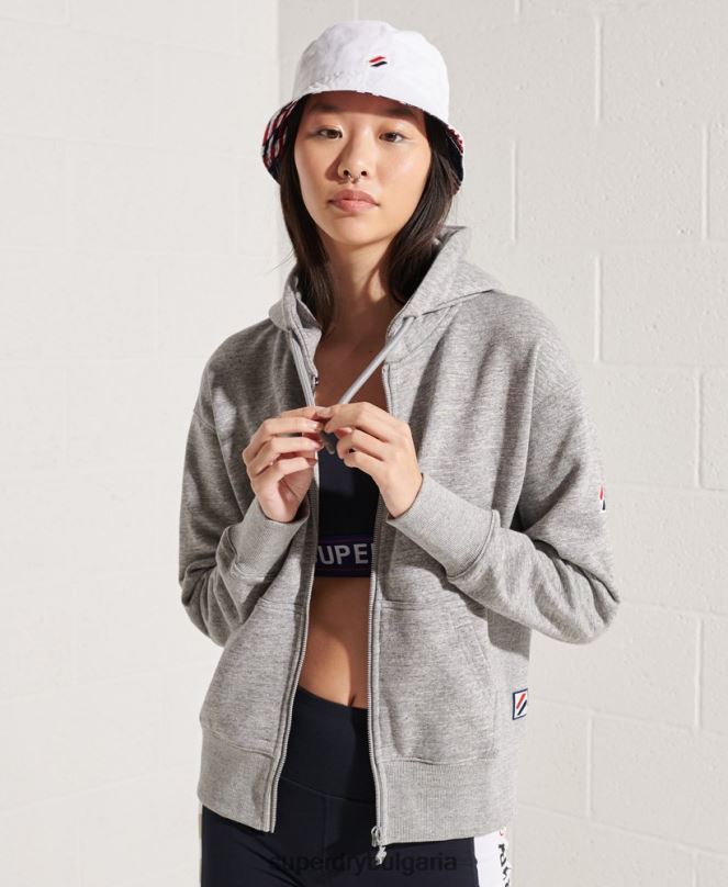 Superdry облекло N00H3452 светло сив Жени код спортен стил качулка с цип