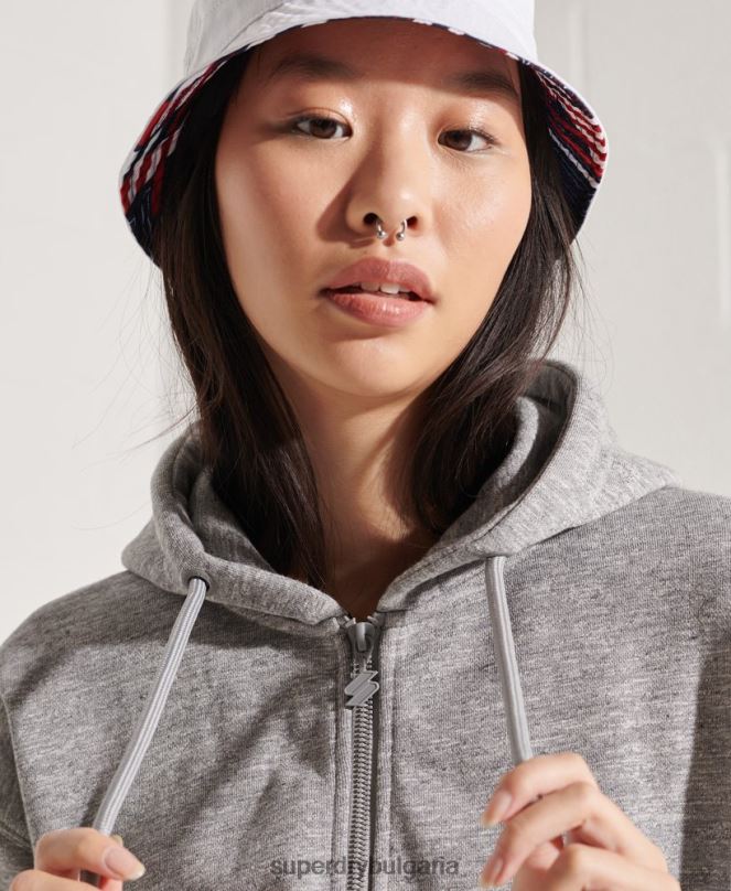 Superdry облекло N00H3452 светло сив Жени код спортен стил качулка с цип