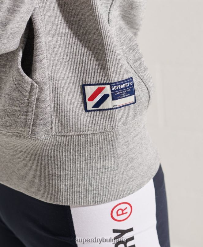 Superdry облекло N00H3452 светло сив Жени код спортен стил качулка с цип