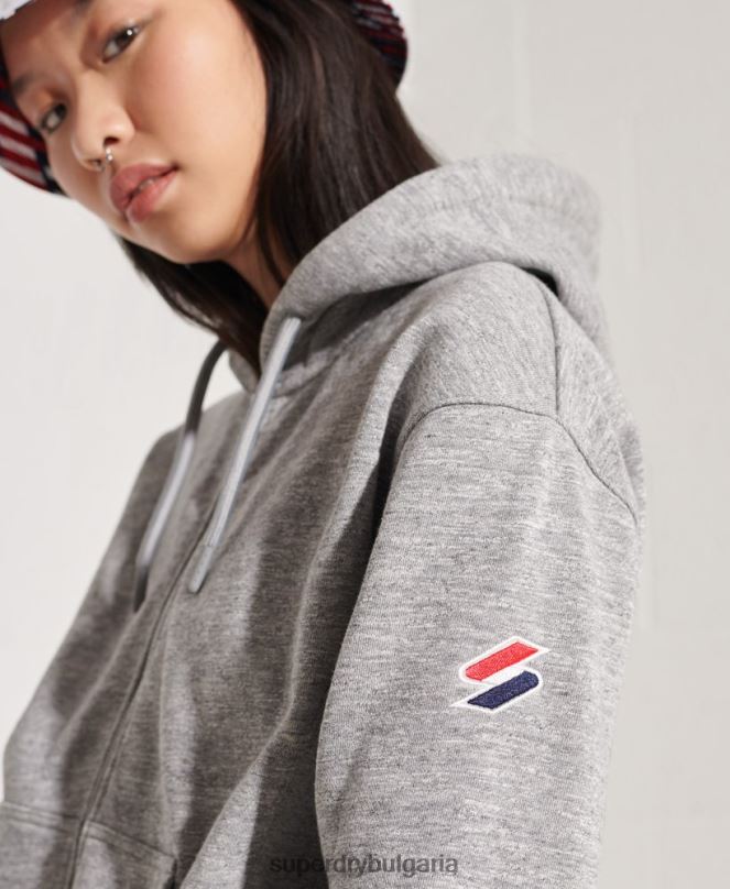 Superdry облекло N00H3452 светло сив Жени код спортен стил качулка с цип