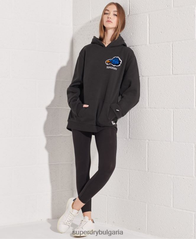 Superdry облекло N00H3453 черен Жени модерен франчайз голям суичър с качулка