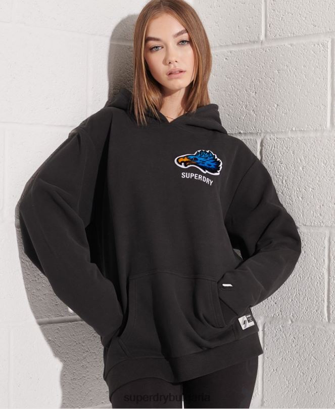 Superdry облекло N00H3453 черен Жени модерен франчайз голям суичър с качулка