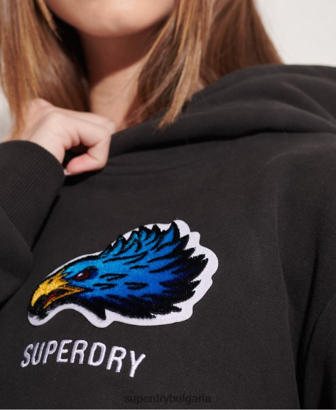 Superdry облекло N00H3453 черен Жени модерен франчайз голям суичър с качулка