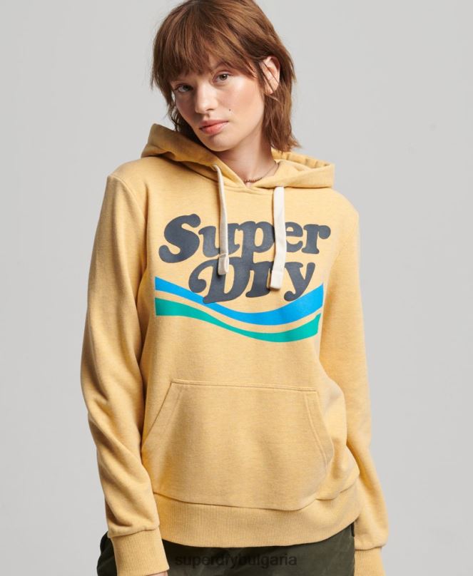 Superdry облекло N00H3454 жълто Жени качулка с графично лого на дъгата