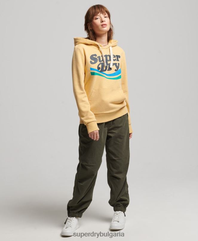 Superdry облекло N00H3454 жълто Жени качулка с графично лого на дъгата