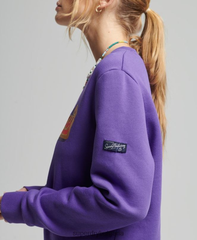 Superdry облекло N00H3460 лилаво Жени сезонен суичър с ретро лого