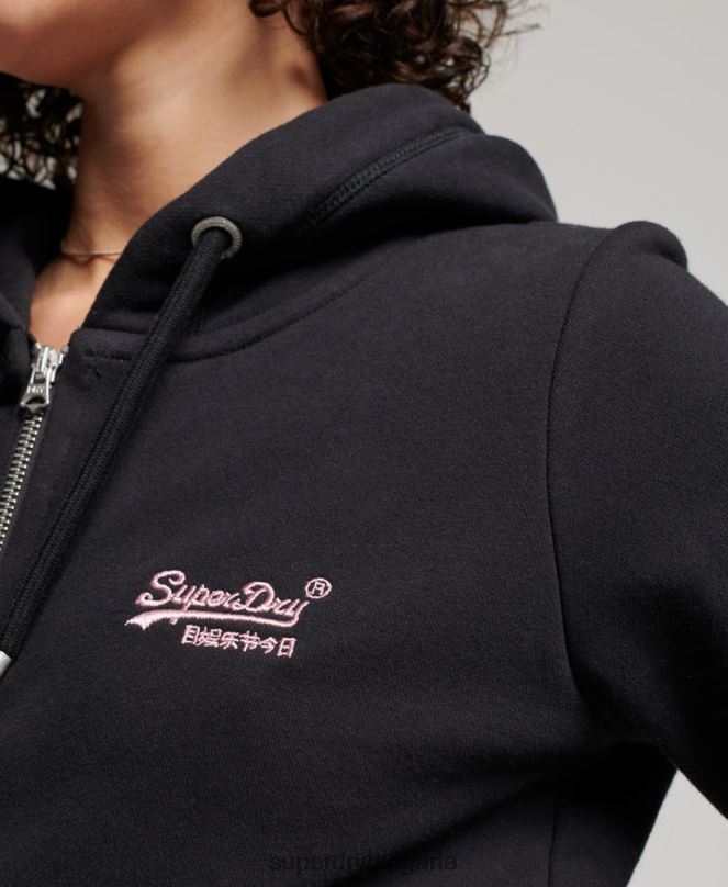 Superdry облекло N00H3464 черен Жени ретро суичър с цип с бродирано лого