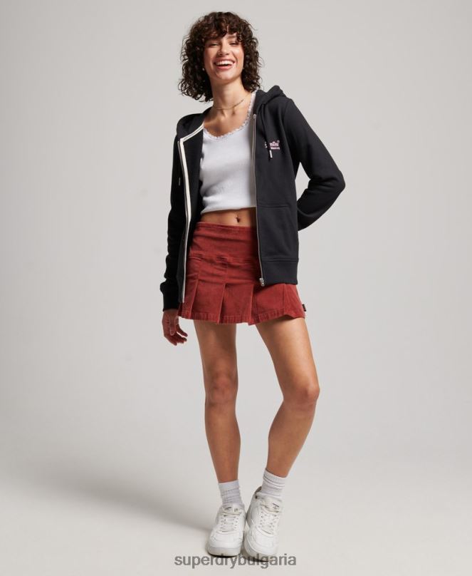 Superdry облекло N00H3464 черен Жени ретро суичър с цип с бродирано лого