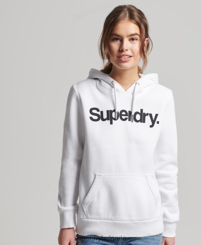 Superdry облекло N00H3466 бяло Жени суичър с лого на ядрото