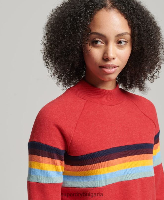 Superdry облекло N00H3468 червен Жени изрязан суитшърт с винтидж кали райе