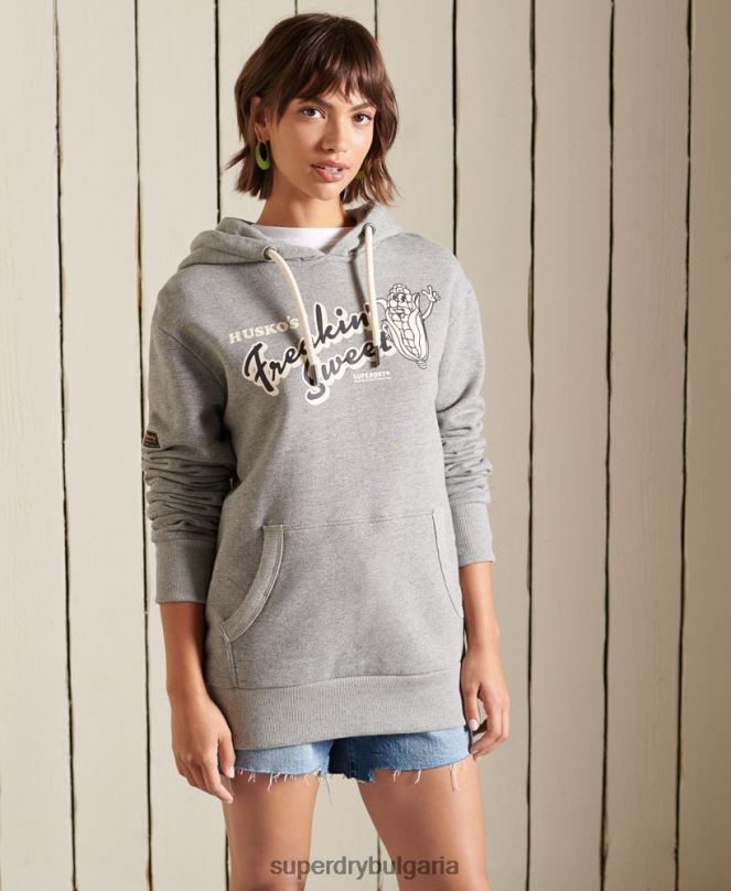 Superdry облекло N00H3469 светло сив Жени извънгабаритна планинска суичър с качулка