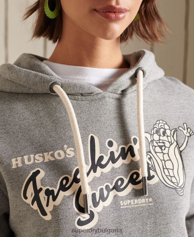 Superdry облекло N00H3469 светло сив Жени извънгабаритна планинска суичър с качулка