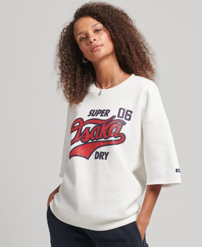 Superdry облекло N00H3477 сметана Жени колежански суитшърт с къс ръкав