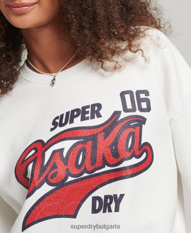 Superdry облекло N00H3477 сметана Жени колежански суитшърт с къс ръкав