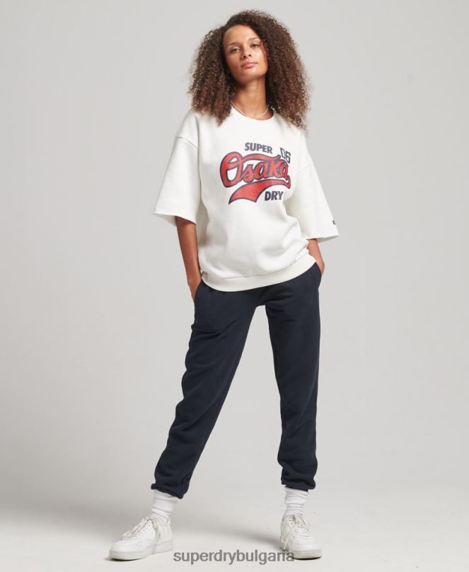 Superdry облекло N00H3477 сметана Жени колежански суитшърт с къс ръкав