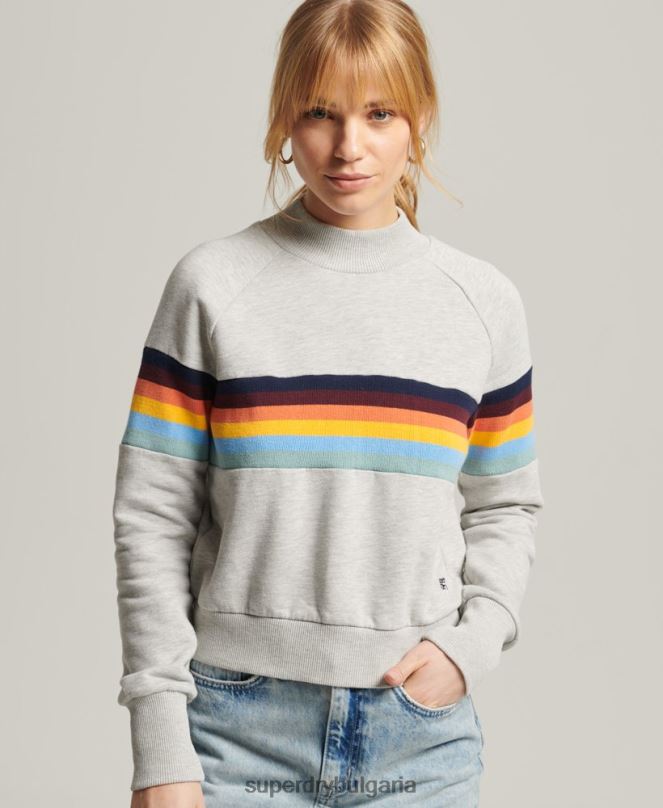 Superdry облекло N00H3482 светло сив Жени изрязан суитшърт с винтидж кали райе