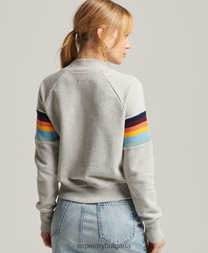 Superdry облекло N00H3482 светло сив Жени изрязан суитшърт с винтидж кали райе