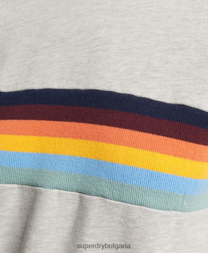 Superdry облекло N00H3482 светло сив Жени изрязан суитшърт с винтидж кали райе