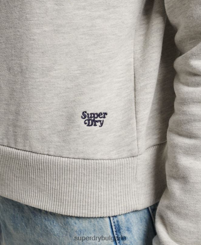 Superdry облекло N00H3482 светло сив Жени изрязан суитшърт с винтидж кали райе