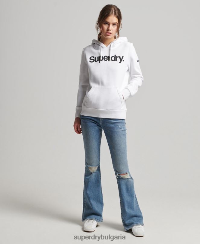 Superdry облекло N00H3484 бяло Жени суичър с лого на ядрото