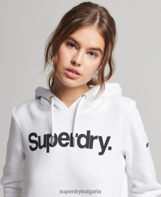 Superdry облекло N00H3484 бяло Жени суичър с лого на ядрото