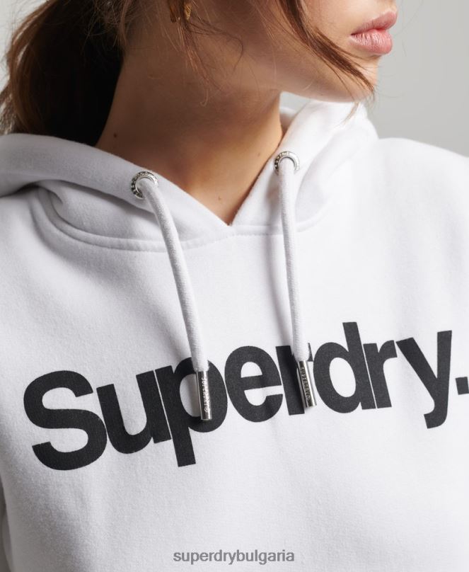 Superdry облекло N00H3484 бяло Жени суичър с лого на ядрото